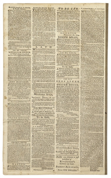 Colonial Newspaper From 1774 With Exceptional Coverage on the Boston Tea Party -- ''...Monday evening the tea that arrived in Captain Gorham, from London...was thrown into the sea...''